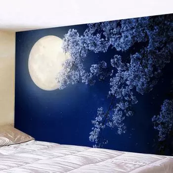 Загадочный гобелен со звездным небом в стиле хиппи, подвесной настенный гобелен с лесом, деревом, джунглями, луной, украшение для гостиной, спальни 100x75cm