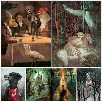 Загадочный готический постер Эльфы цветов и ведьмы Винтажная настенная печать 21cm30cm NoFrame