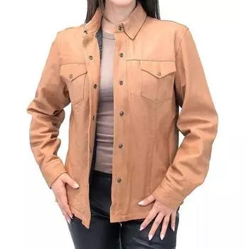 Загар ручной работы дизайнерская стильная повседневная рубашка из натуральной кожи 100% овчина женская S дубильная кора