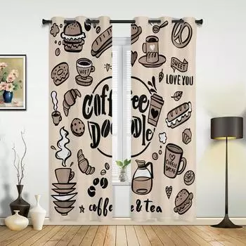 Загары на окна цвета загара с кофейными зернами и хлебом, украшение для дома, шторы для гостиной, шторы для детской комнаты, шторы для кухни, спальни 135W x 60H(cm) x1