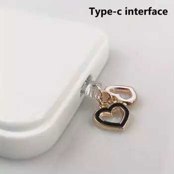 Заглушка от пыли для мобильного телефона, черная, белая, в форме сердца, подвеска для телефона, аксессуары для порта Type-C, украшение для подвески
