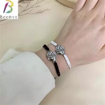 (заграждение)Модный баскетбол, волейбол, теннис, футбол, черный, белый цвет, плетеный браслет для пары, 2 шт. A