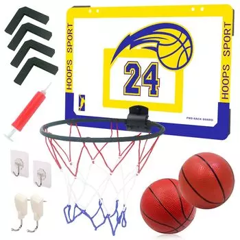 ZAIDEA Мини-баскетбольные ворота с крючком для крепления, баскетбольная игрушка для помещений, настенный воздушный насос, желтый набор из 2 мячей для детей