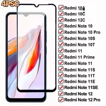 Закаленное стекло 10D для Xiaomi Redmi 12C 10A 10C 11 Prime Защитная пленка для экрана Note 10 12 10T 10S 11T 11S 11R 11SE 11E Pro For Note 11 6.43inch чистый