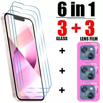 Закаленное стекло 6в1 для iPhone14 Plus 13 12 11 mini Xs max XR X 8 7 6 6S Plus SE, защитное стекло для экрана 14 13 12 11 Pro Max iphone 11 чистый