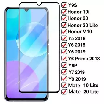 Закаленное стекло 9H с полным покрытием для Huawei Y5P Y6P Y6S Y8S Y8P Y9S Y5 Lite Защитная пленка для экрана Huawei Y5 Y9 Prime 2018 Honor V9 10 Защитное стекло huawei Y52018 чёрный