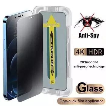 Закаленное стекло Anti-Spy для iPhone 11 13 15 16 Чехол для iPhone 12 13 14 15 16 Pro Max XR 7 8 Plus XS Max SE Защитная пленка для экрана Установка пленок одним щелчком iPhone 11 чёрный