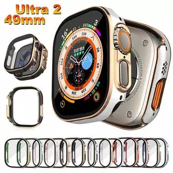 Закаленное стекло + чехол для Apple Watch Ultra 49 мм, Защитная пленка для экрана, рамка для iWatch Ultra2 49 мм, защитные аксессуары for Ultra 49mm