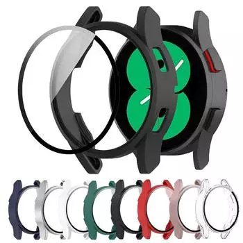 Закаленное стекло + чехол для ПК для Samsung Galaxy Watch 4 44 мм 40 мм, защитный чехол-бампер с полным покрытием Galaxy Watch 4 40mm чёрный