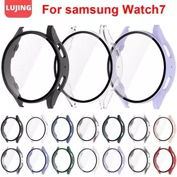 Закаленное стекло + чехол для Samsung Galaxy Watch 7, 44 мм, 40 мм, защитная пленка для экрана, чехол-бампер для Galaxy Watch FE, 40 мм, 44 мм Galaxy Watch FE 44mm чёрный