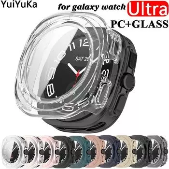 Закаленное стекло + чехол из ПК для Samsung Galaxy Watch Ultra 47 мм, защитная рамка для экрана, чехол-бампер для Galaxy Watch Ultra(1 шт)