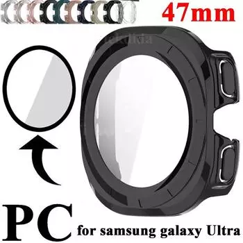 Закаленное стекло + чехол из ПК для Samsung Galaxy Watch Ultra 47 мм, защитная рамка для экрана, чехол-бампер для Galaxy Watch Ultra(1 шт)