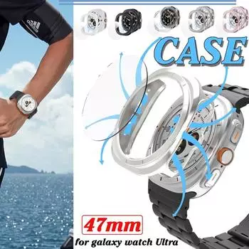 Закаленное стекло + чехол из ПК для Samsung Galaxy Watch Ultra 47 мм, защитная пленка для экрана, бампер для Galaxy Watch Ultra 47 мм(1 шт)