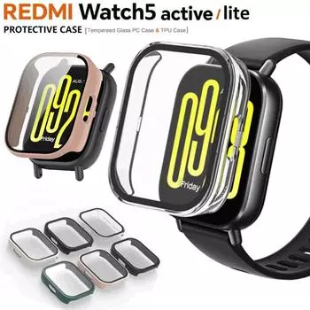 Закаленное стекло + чехол из ПК для Xiaomi Redmi Watch 5 Active/Lite, защитная пленка для экрана, чехлы для часов Redmi Watch 5 Lite Redmi Watch 5 Active чистый
