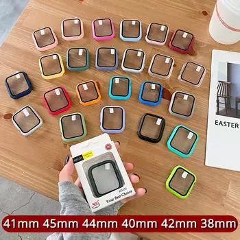 Закаленное стекло с крышкой для ПК для Apple Watch 7 6 SE 45 мм 41 мм 44 мм 40 мм 42 мм 38 мм для серии iwatch 5 4 3 2 1 водонепроницаемый защитный чехол для экрана 41mm series 7
