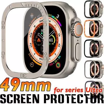 Закаленное стекло с металлической рамкой для Apple Watch Ultra 49 мм, защитный бампер, алюминиевая рамка, аксессуары, антицарапающая HD-пленка 49mm for apple watch