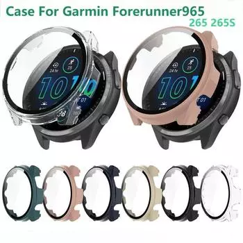 Закаленный стеклянный чехол для Garmin Forerunner 965 265 265s Samrt Watch Strap Bumper Cover Screen Protector 9H Film Accessories For Forerunner 965 сосна зеленый