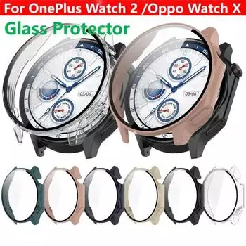 Закаленный стеклянный чехол для OnePlus Watch 2 / Oppo Watch X Samrt Watch Strap Bumper Защитный чехол Защитный чехол Watch2 WatchX Shell For OnePlus Watch2 темно-синий