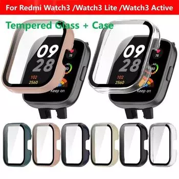 Закаленный стеклянный чехол для Redmi Watch 3/3 Lite/3 Active Smart Watch Strap Bumper Cover Screen Protector для Xiaomi Redmi Watch3 Redmi Watch 3 темно-зеленого