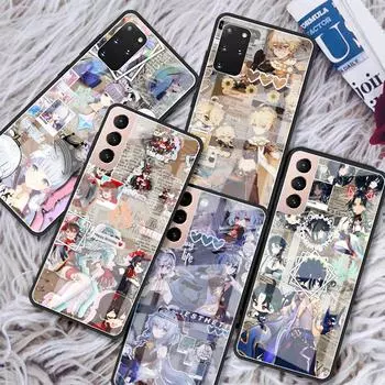 Закаленный стеклянный чехол для Samsung Galaxy S21 Ultra S20 FE S10 Plus Note 20 10 Lite S9 S8 9 S10e Чехол для телефона Cartoon Genshin Impact Samsung Note 9