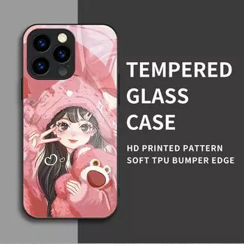Закаленный стеклянный корпус, милый, милый, с рисунком девушки, защитный чехол, мягкий чехол для Xiaomi Redmi Redmi A1 разноцветный