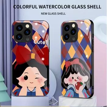 Закаленный стеклянный корпус с милым рисунком девушки из мультфильма, защитный чехол, мягкий чехол для iPhone Samsung iPhone 6 разноцветный