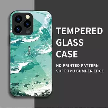 Закаленный стеклянный корпус Walking in the Ocean Printed Защитный чехол TPU Мягкий чехол Shell для iPhone Samsung iPhone 6 разноцветный