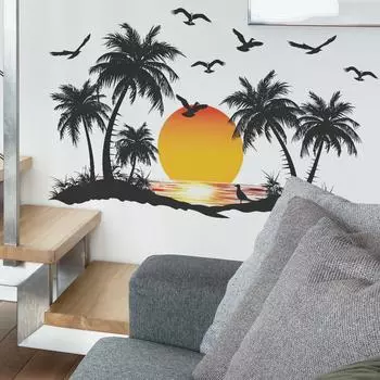 Закат Кокос Чайка Спальня Гостиная Общежитие Стена Украшения Наклейки На Стены Самоклеящиеся 30*90CM*2PCS/fun-c40