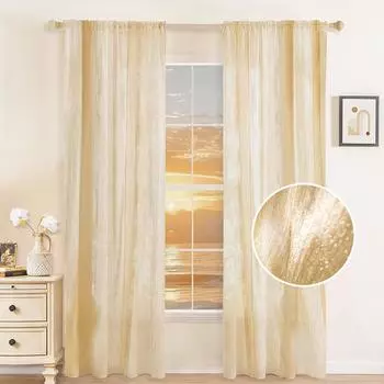 Закат мерцает, французская роскошь, мечтательный блеск, романтические шторы для балкона, гостиной, белые прозрачные шторы, индивидуальный размер W100cm x L125cm&Hooks Top