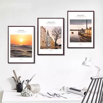 Закат Парусный закат Пейзаж Настенная картина на холсте Гостиная Спальня Диван Плакаты с принтами Фреска Висит Париж Домашний декор 21cm30cm NoFrame