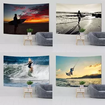Закат Волна Серфер Подвесной Ткань Спальня Гостиная Гобелен Домашнее Настенное Украшение Гобелен 100x75cm