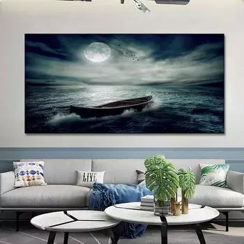 Закаты Натуральная птица Лодка Морской пейзаж Холст Картина Плакаты на скандинавскую тему и принты Настенные художественные фотографии Современный декор для гостиной без рамки без рамки 20*40cm