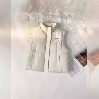 Заказ хлопчатобумажной одежды, хлопчатобумажного жилета без рукавов с воротником-стойкой, короткого жилета на осень и зиму. M чёрный