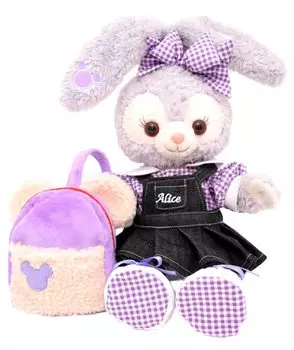 Заказ почтой плюшевого мишки Алисы Стеллы Лу, одежда, костюм, джинсовый комбинезон, юбка с пушистым рюкзаком, без тела для размера S фиолетовый