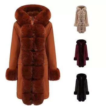 [Заказать] Женская осенне-зимняя бархатная хлопковая подкладка женская съемная меховая воротник теплая пирог преодолевает 2296 L чёрный