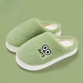 Закажите на два размера больше 1 пары легких женских домашних тапочек с мягкой подошвой, прочных, с милым узором, пушистых домашних тапочек 36-37 зелёный