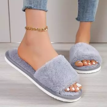 Закажите на размер больше однотонные теплые домашние тапочки, мягкие туфли на платформе с мягкой подошвой и плюшевой подкладкой, нескользящие бесшумные тапочки для спальни, зима и осень 36-37 серый