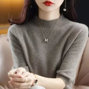 Закажите на размер больше, весна/лето, короткий рукав свитера женские полуводолазка короткая свободная футболка с коротким рукавом универсальная трикотажная нижняя рубашка S розовый