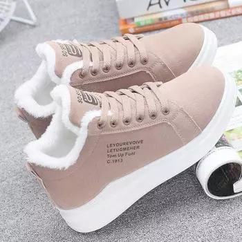 Закажите на размер больше зимние женские ботильоны женские теплые плюшевые вулканизированные туфли повседневные прогулочные кроссовки женские туфли на плоской подошве со шнуровкой женские зимние ботинки 35 розовый