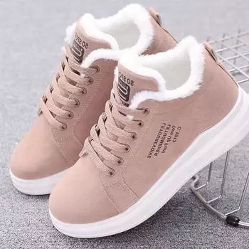 Закажите на размер больше зимние женские ботильоны женские теплые плюшевые вулканизированные туфли повседневные прогулочные кроссовки женские туфли на плоской подошве со шнуровкой женские зимние ботинки 35 чёрный