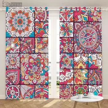 Заказная богемная этническая занавеска с винтажным узором для гостиной и спальни в африканском стиле с цветочным узором 2x50W100H(CM)&Grommet Top