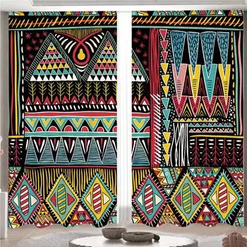 Заказные шторы в стиле бохо Юго-Восточной Азии Винтажные шторы в стиле меньшинств Геометрические принтованные шторы Гостиная Спальня отеля 2x50W100H(CM)&Grommet Top