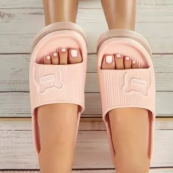 Заказывайте женские однотонные тапочки на один размер больше, с открытым носком, нескользящие, на плоской подошве, для ванной комнаты 36-37 розовый
