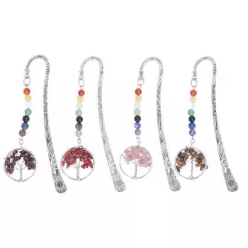 Закладка для книг «Каменное дерево», декоративная изысканная лечебная закладка из металла с 7 чакрами для учителей, студентов и женщин Strawberry Faux Crystal