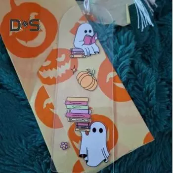 Закладка для книг на Хэллоуин с рисунком в виде тыквы-призрака, жуткая графика, прессованные акриловые закладки с кисточками чистый