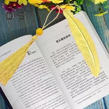 Закладка для книг в китайском стиле в форме пера, металлическая гальванизированная закладка с кисточкой, декоративная закладка для книг, школьные принадлежности бронзовый/красный