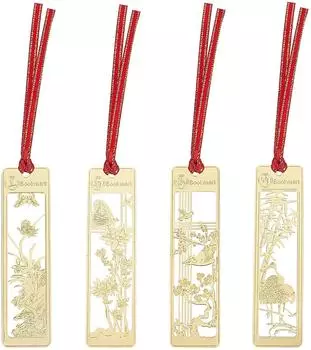 Закладка IQ LIFE из серии Traditional Old Style Закладка из нержавеющей стали [Набор 4] (Слива, Бамбук, Орхидея, Хризантема)