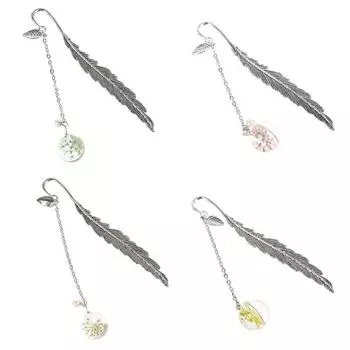 Закладка Перо Сухоцвет Гипсофила Образец Металлические Закладки Канцелярские Товары Подарок синий