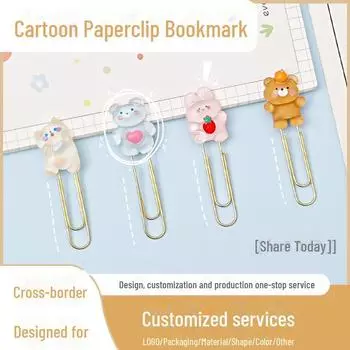 Закладка-скрепка в виде очаровательного медведя - мультяшный офисный зажим