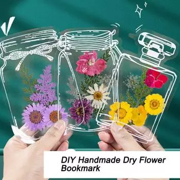 Закладки из сухоцветов, материалы для самостоятельного изготовления, прозрачные бутылочки для образцов, весеннее самодельное тиснение